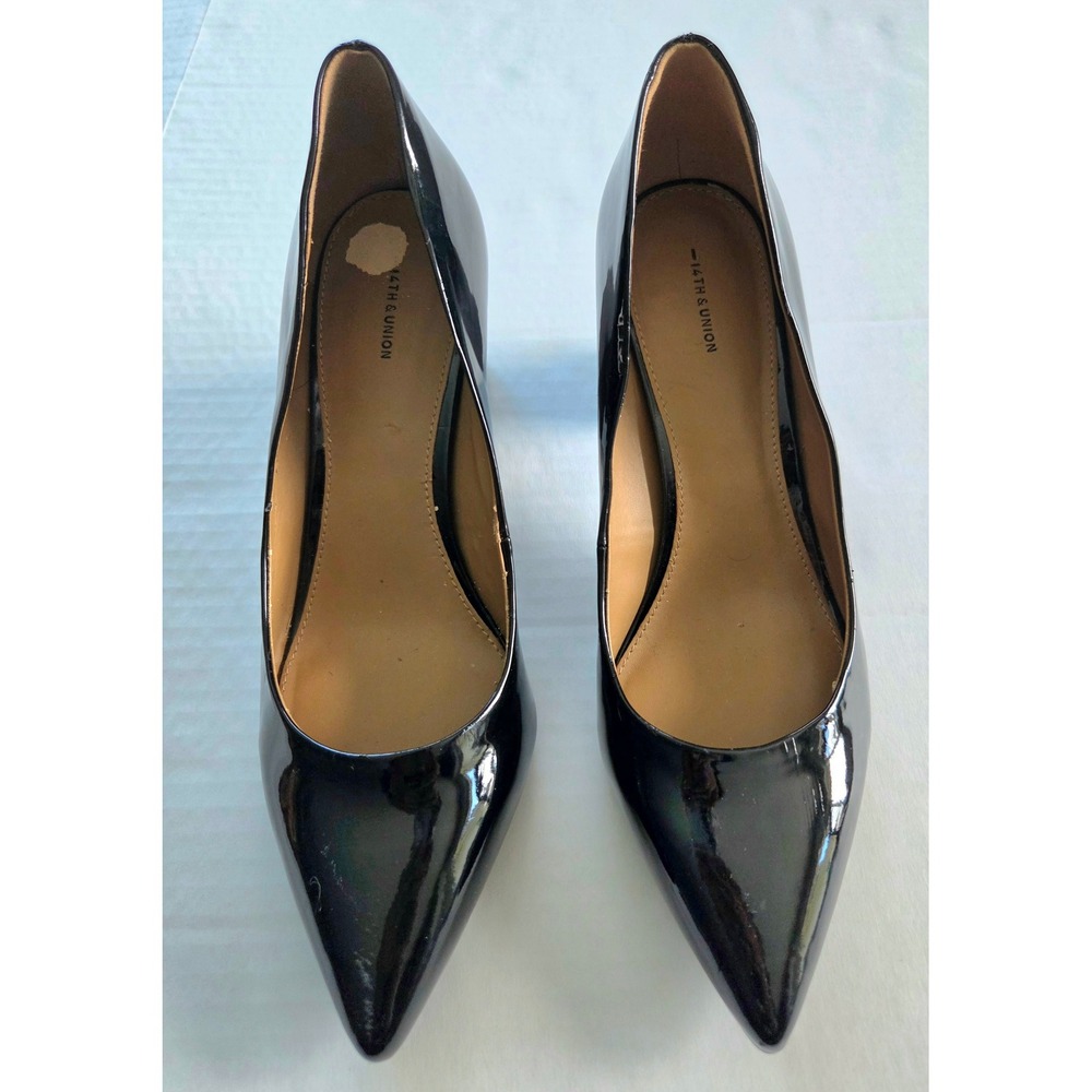 14th & Union Pump Women 10M Black Patent Pointed Toe Block Heel